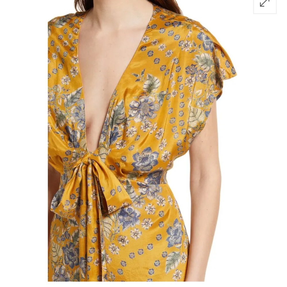 Tie-Front Floral Jumpsuit in Mustard